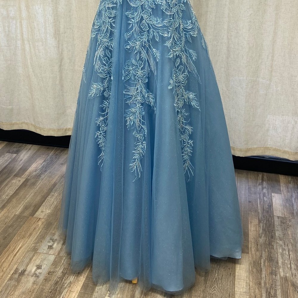 NEW LONG OFF THE SHOULDER SLEEVELESS A-LINE DRESS WITH OPEN ZIPPER BACK NX E1129 - Picture 5 of 8